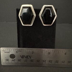 Elegant Taxco Black and Sterling Silver Hexagon Earrings